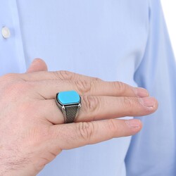 925 Sterling Silver Turquoise Turquoise Stone Mens Ring - 4