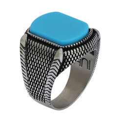 925 Sterling Silver Turquoise Turquoise Stone Mens Ring 