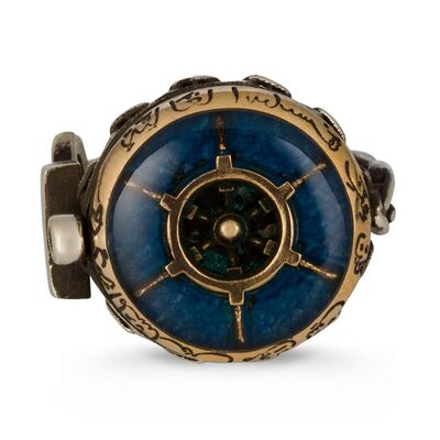 Admiral Model Rudder Anchor and Chain Motif Blue Enameled Silver Mens Ring - 3