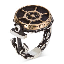 Admiral Model Rudder Anchor and Chain Patterned Silver Mens Ring - 1