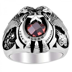 Allah Türkü Korusun Çift Kartal Başlı Osmanlı Gümüş Yüzük - Anı Yüzük