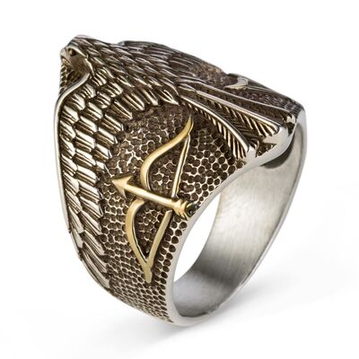 Alparslan Seljuk Falcon Model Sterling Silver Mens Ring - 3