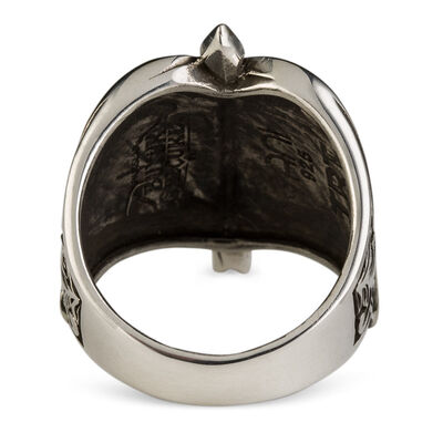 Alparslan Seljuk Falcon Pattern Starry Silver Mens Ring - 5