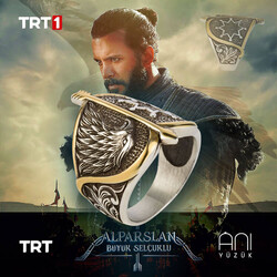 Alparslan Seljuk Falcon Pattern Starry Silver Mens Ring - Anı Yüzük