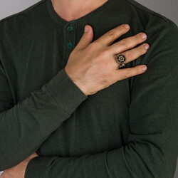 Amiral Model Dümen Çapa ve Zincir Motif Gümüş Erkek Yüzük - 4