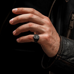 Anı Diamond Sade Minimalist Oval Tasarım 0.05 Karat Pırlantalı Eskitme Gümüş Erkek Yüzük - 5