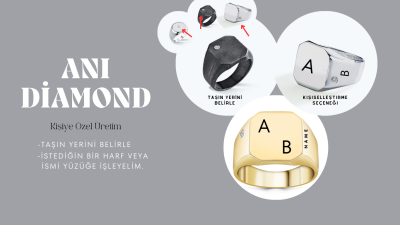 Anı Diamond Sade Minimalist Oval Tasarım 0.05 Karat Pırlantalı Eskitme Gümüş Erkek Yüzük - 7
