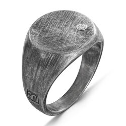 Anı Diamond Sade Minimalist Yuvarlak Tasarım 0.05 Karat Pırlantalı Eskitme Gümüş Erkek Yüzük - 3