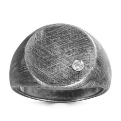 Anı Diamond Sade Minimalist Yuvarlak Tasarım 0.05 Karat Pırlantalı Eskitme Gümüş Erkek Yüzük - 4
