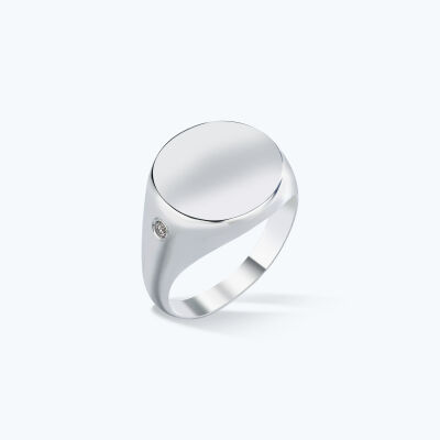 Anı Diamond Sade Minimalist Yuvarlak Tasarım 0.05 Karat Pırlantalı Gümüş Erkek Yüzük - 10