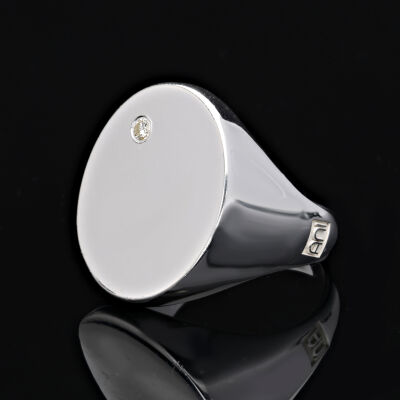 Anı Diamond Sade Oval Tasarım 0.05 Karat Pırlantalı Gümüş Erkek Yüzük - 7