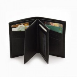 Genuine Leather Vertical Classic Men's Wallet Black - 2