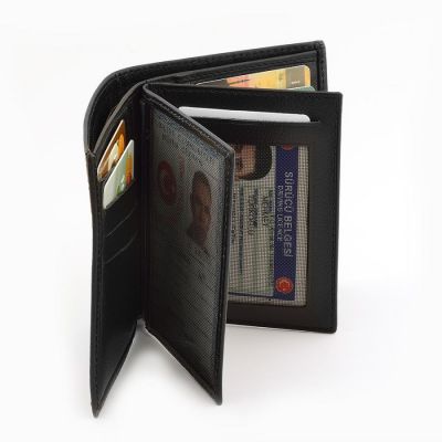 Genuine Leather Vertical Classic Men's Wallet Black - 4