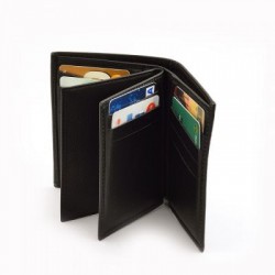 Genuine Leather Vertical Classic Men's Wallet Black - 4