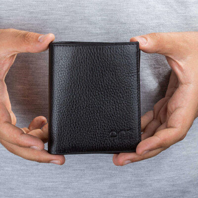 Genuine Leather Vertical Classic Men's Wallet Black - 5
