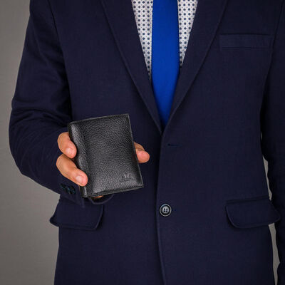 Genuine Leather Vertical Classic Men's Wallet Black - 7