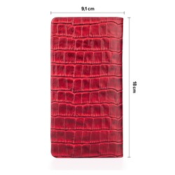 Anıtolia Style Kroko Deri Cep Telefonu Bölmeli Deri El Cüzdanı Bordo-Kırmızı - 3