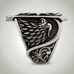 B Series Alparslan Great Seljuk Hawk Pattern Star Mens Ring - 7