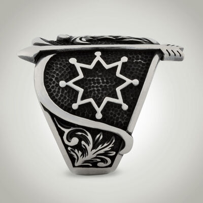 B Series Alparslan Great Seljuk Hawk Pattern Star Mens Ring - 6