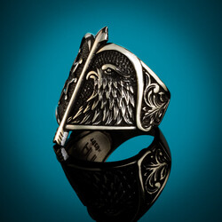 B Series Alparslan Great Seljuk Hawk Pattern Star Mens Ring - 5