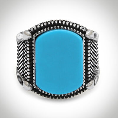 B Series Dot Patterned Mens Ring Turquoise Turquoise Stone - 2