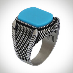 B Series Dot Patterned Mens Ring Turquoise Turquoise Stone - 1