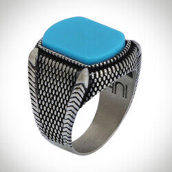 B Series Dot Patterned Mens Ring Turquoise Turquoise Stone - 7