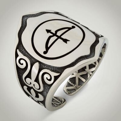 B Series Mens Alparslan Great Seljuk Arrow Bow Motif Zihgir Ring - 1