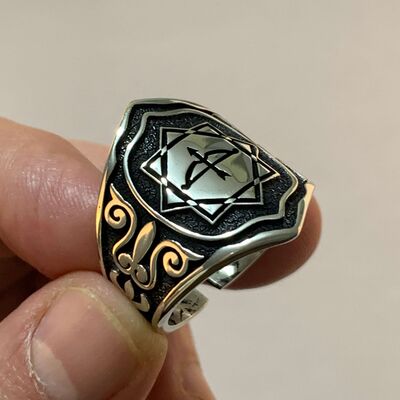 B Series Mens Alparslan Great Seljuk Octagonal Star Arrow Bow Mens Zihgir Ring - 6