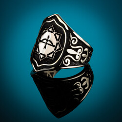 B Series Mens Alparslan Great Seljuk Octagonal Star Arrow Bow Mens Zihgir Ring - 4