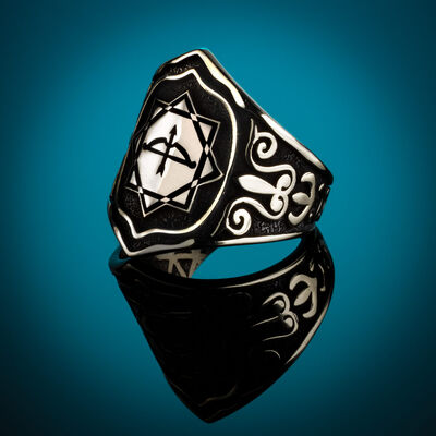 B Series Mens Alparslan Great Seljuk Octagonal Star Arrow Bow Mens Zihgir Ring - 4