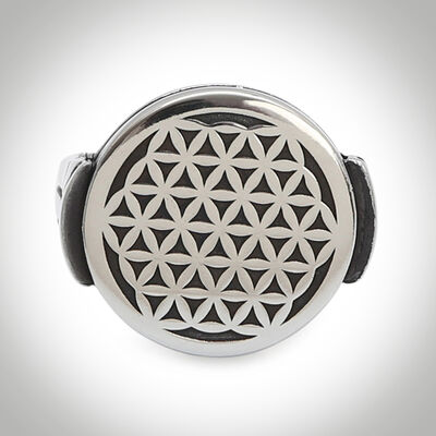 B Series Mens Round Model Flower of Life Ring Gray Color - 2