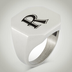 B Series Mens Simple Design Octagonal with Personalized Letters Ring - 1