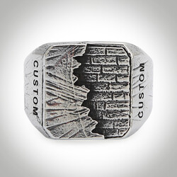 B Series New Life Themed Stone Free Mens Ring Customizable Gray Color - 2