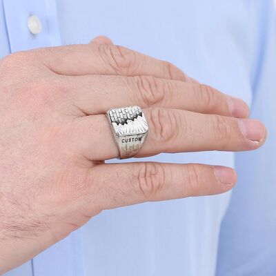 B Series New Life Themed Stone Free Mens Ring Customizable Gray Color - 4