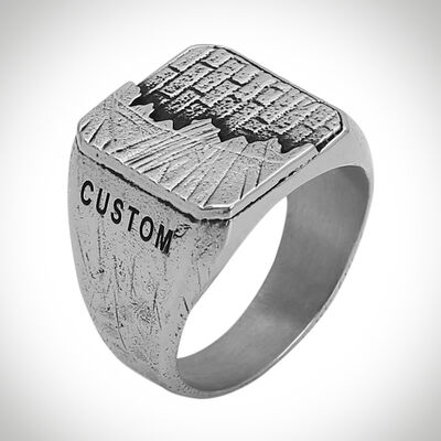 B Series New Life Themed Stone Free Mens Ring Customizable Gray Color - 1