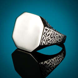 B Series Octagonal Simple Design Mens Ring Leaf Pattern Model - 5