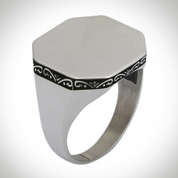 B Series Octagonal Simple Design Mens Ring Linear Pattern Model 