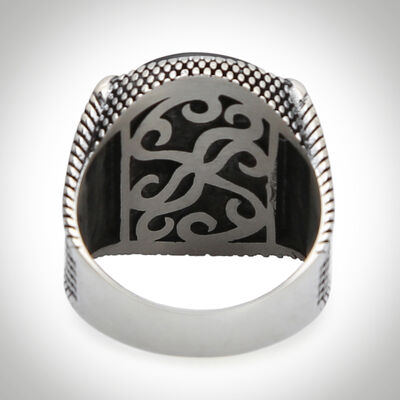 B Series Point Patterned Mens Ring Black Onyx Stone - 3