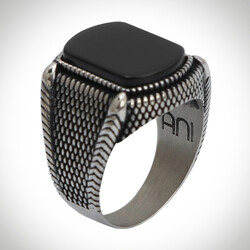 B Series Point Patterned Mens Ring Black Onyx Stone 