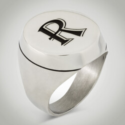 B Series Round Design Simple Men's Ring Personalized Letter Ring 