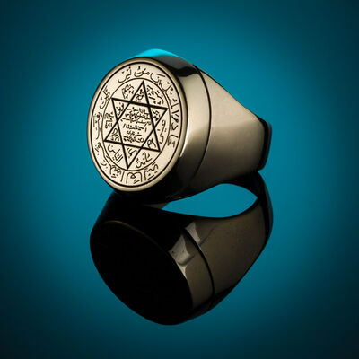 B Series Round Design Simple Mens Seal Solomon Ring - 4