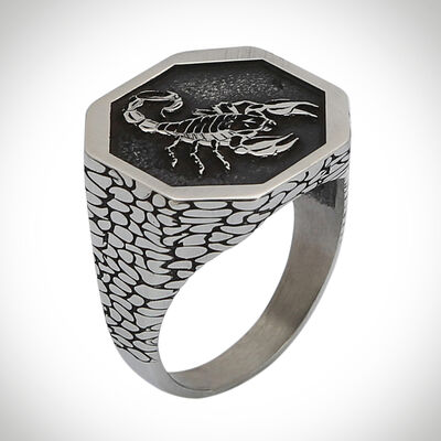 B Series Scorpio Mens Ring Gray Color Patterned Model - 1