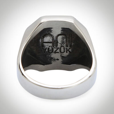 B Series Scorpio Men's Ring Grey-Bronze Color Sides Simple Model Black Enameled - 3