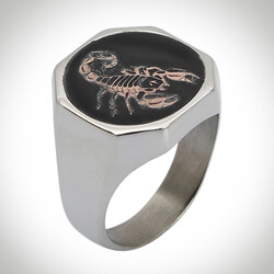 B Series Scorpio Men's Ring Grey-Bronze Color Sides Simple Model Black Enameled - 1