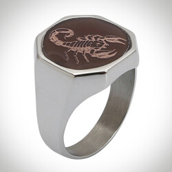 B Series Scorpion Mens Ring Grey-Bronze Color Sides Simple Model Transparent Enameled 