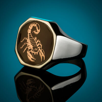 B Series Scorpion Mens Ring Grey-Bronze Color Sides Simple Model Transparent Enameled - 5