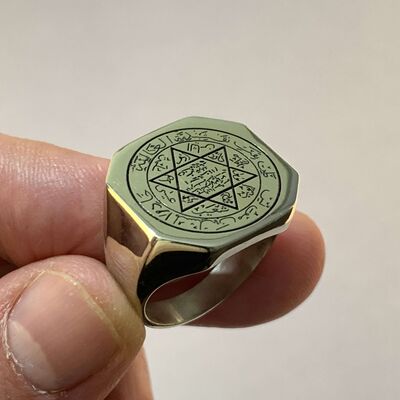 B Series Simple Design Octagon Seal Solomons Men Ring - 6