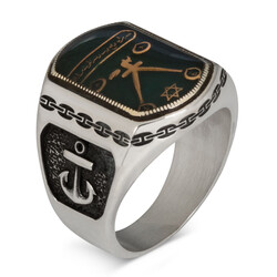 Barbaros Hayreddin Pasha Standard Silver Mens Ring Green Enamel 