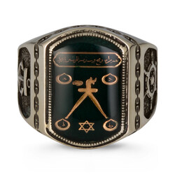 Barbaros Hayreddin Pasha Standard Silver Mens Ring Green Enamel - 3